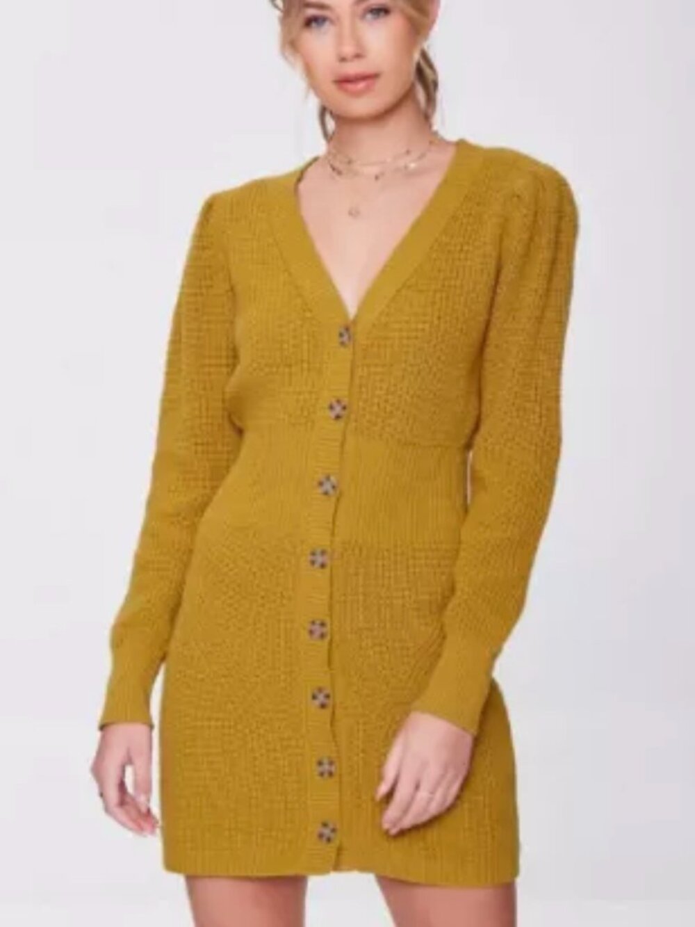 Forever 21 Women's Ribbed Cardigan Sweater Dress Mustard-yellow Size M NWOT